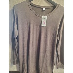 Women's XL Brown Long Sleeve Tunic Top Soft Knit Casual Loose Fit Shirt NWT